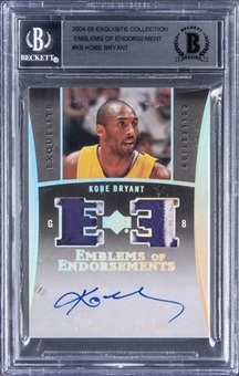 2004-05 UD "Exquisite Collection" Emblems of Endorsements #KB Kobe Bryant Signed Game Used Patch Card - BGS AUTHENTIC